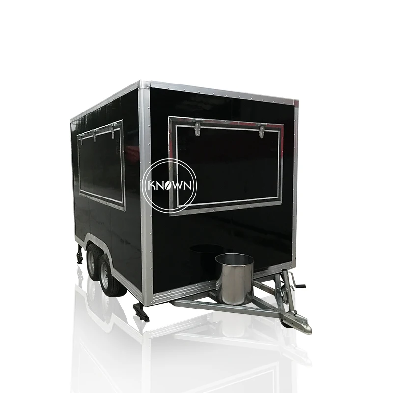 black color square mobile hot dog carts street food truck with tranction frame food cart for sale