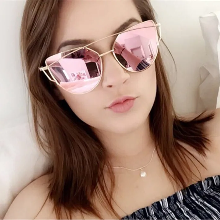 

Vintage Lady Rose Gold Cat Eye Sunglasses Women Brand Design Twin-Beams Optical Eyeglasses Frame Men Sun Glasses For Female 195T