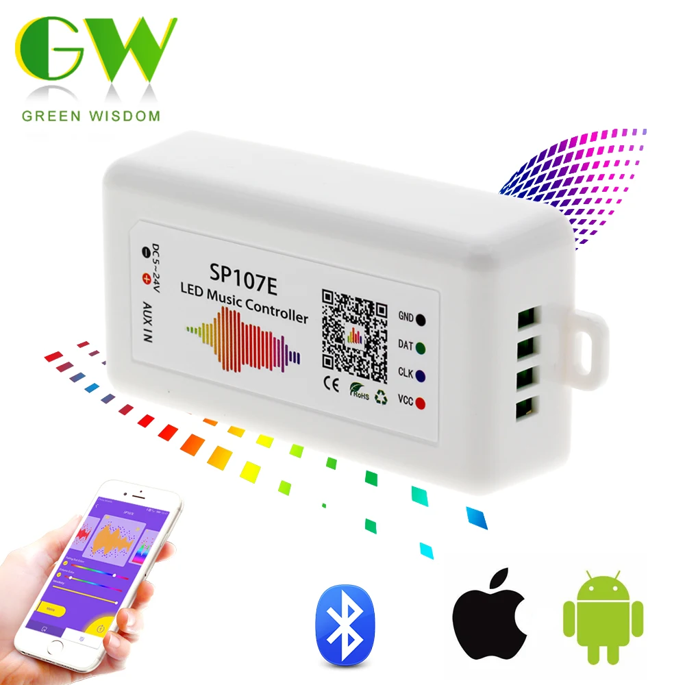 SP107E Bluetooth LED Musik Controller Full Farbe Pixel IC SPI Controller durch Smart Telefon APP für WS2812B WS2813 SK6812 LED streifen