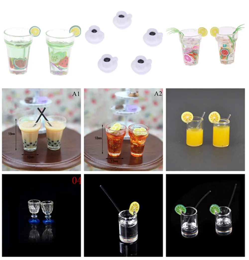 New 1:12 Scale Mini Dollhouse Mini Lemon Milk Tea Water Cup Miniature Dollhouse Accessories Cups Toy Decoration Gifts