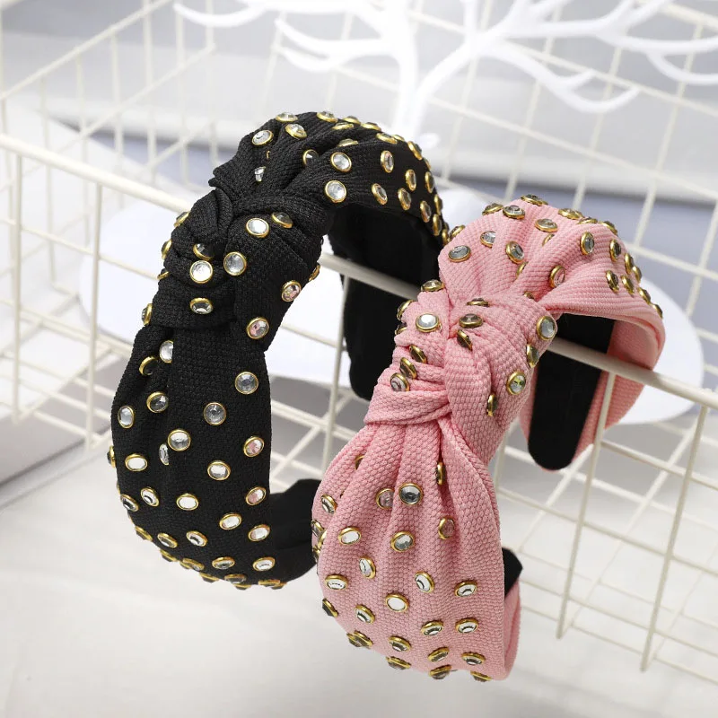 Vintage Thick Fabric With Rhinestone Knotted Hairband Knot Headband Hair Accessories Hair Jewelry