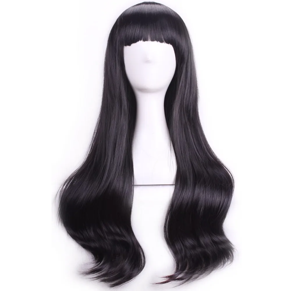 Black Wavy Wig Fei-Show Synthetic Heat Resistant 26