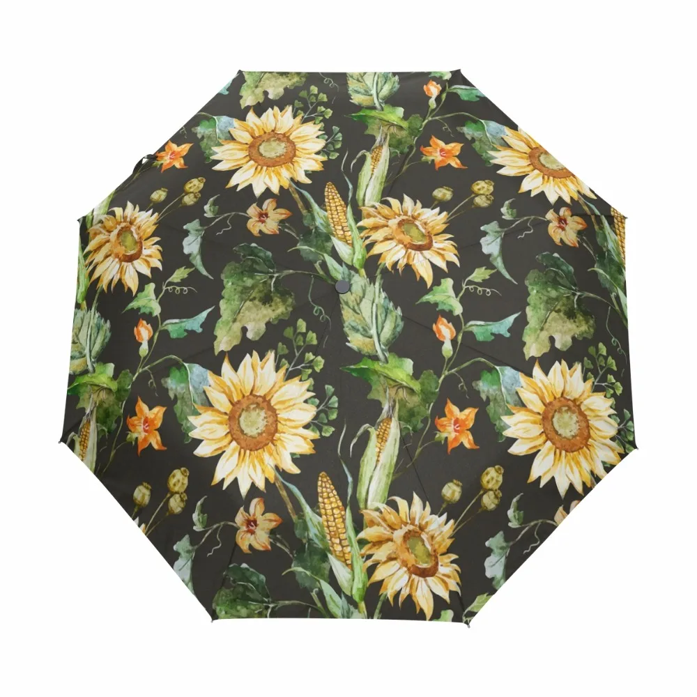 

Oil Painting Sunflowers Printed Automatic Umbrella Rain Women Men Sun Rain Compact Folding Rainproof Windproof Style Parasol