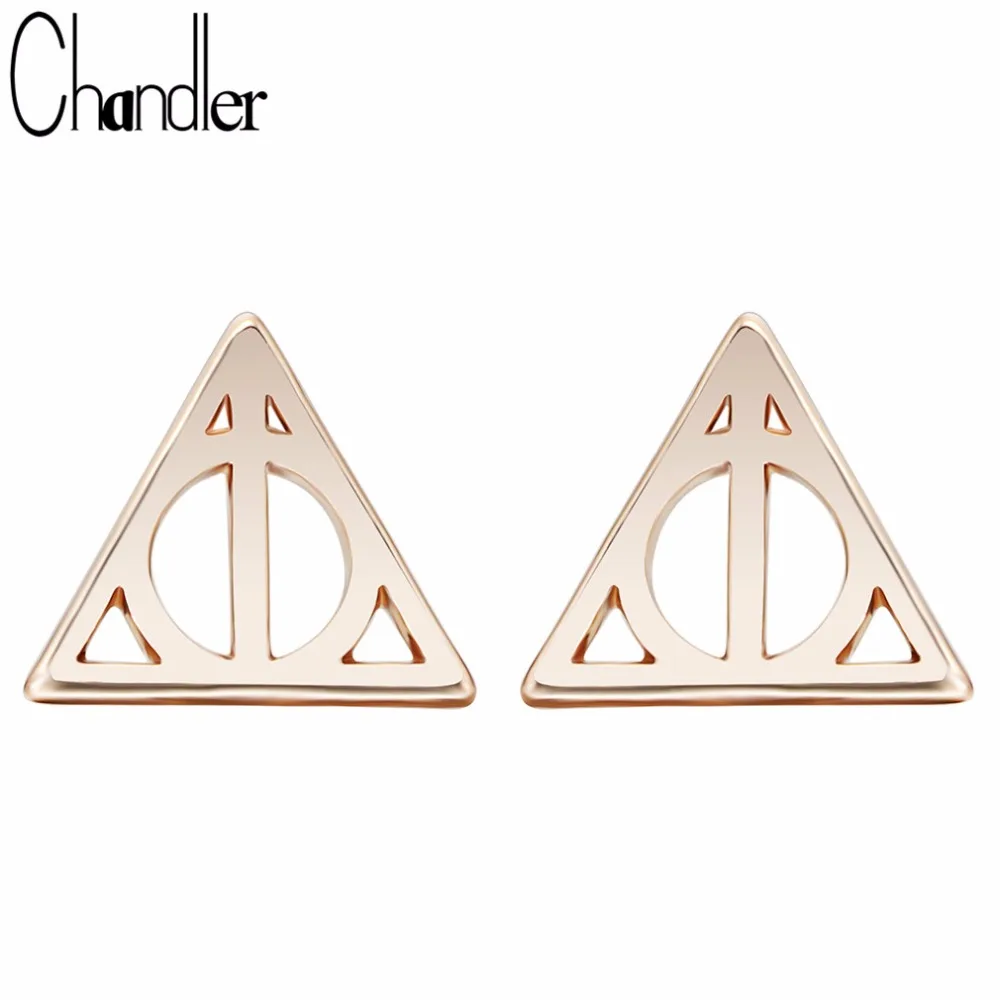 Chandler Tiny Deathly Hallows Luna Triangle Stud Earrings For Women Geometrical Ethic Boucle D'oreille Femme Bijoux Wholesale