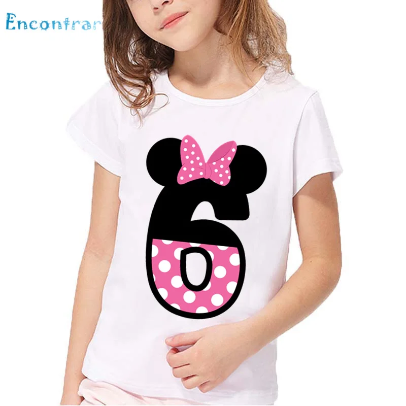 Kids Happy Birthday Letter Bow Print Funny T shirt Boys and Girls Clothes Children Number 1-9 Birthday Present,HKP2416