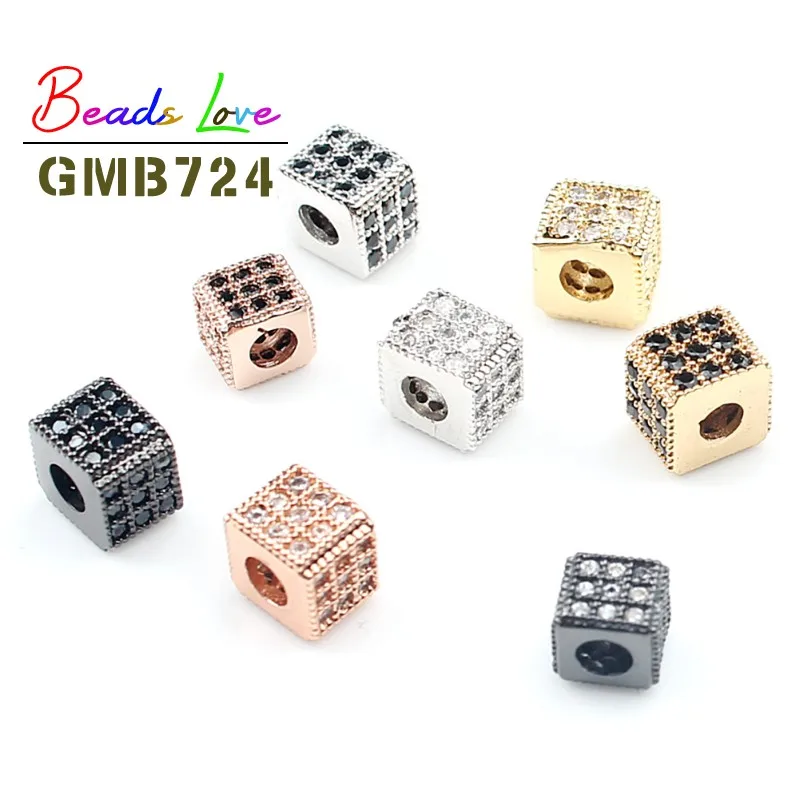 3pcs/lot 6*5mm Metal Micro Pave CZ Crystal Beads Square Shape Copper Spacer Beads for Jewelry Making DIY Charm Men Bracelets