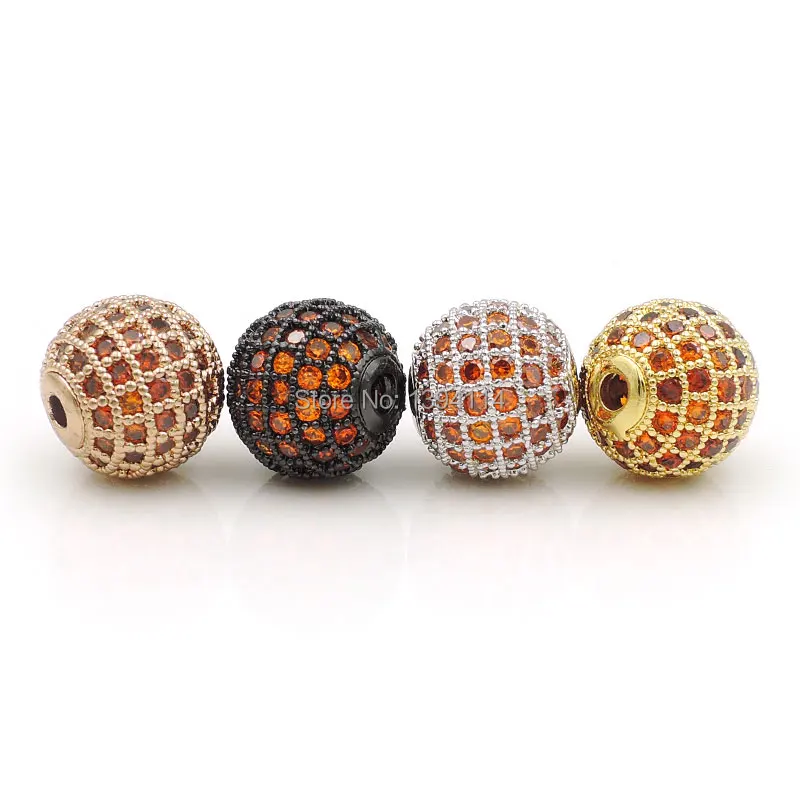 6mm 8mm 10mm 12mm Micro Pave Orange CZ Round Ball Beads Fit For Making Bracelets Or Necklaces Jewelry