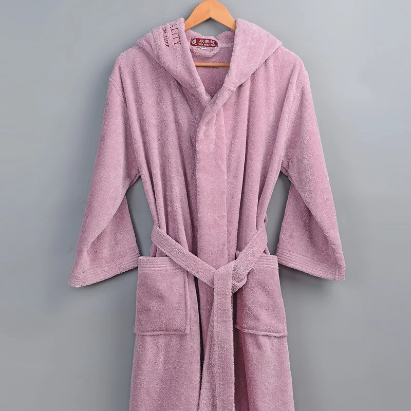 Winter Thick Robe Men Women Toweling Terry Hooded Robe Embroidery Cotton Bathrobe Soft Ventilation Sleepwear Casual Warmhomewear