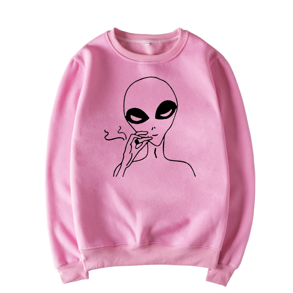 

Skuggnas Funny Tired Alien Smoking Hot Fashion Jumper Long Sleeve Casual Tops Crew Neck Aesthetic Casual Tops Unisex Sweatshirt