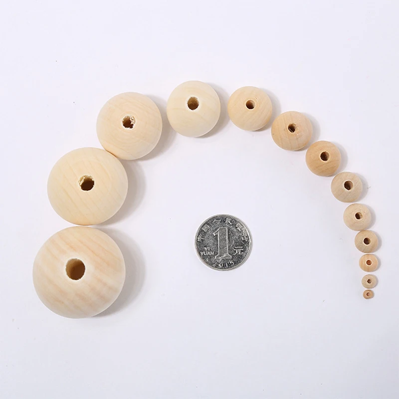 Straight Hole Round Wood Beads Natural Color Eco-Friendly Spacer Beads DIY Making Crafts Jewelry Accessories Dia 8-30mm