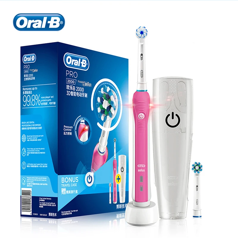 

Oral B Electric Toothbrush 3D Deep Clean Teeth Clean Plaque Whiten Teeth Toothbrush with 2 Brush Heads Pressure Sensor Light