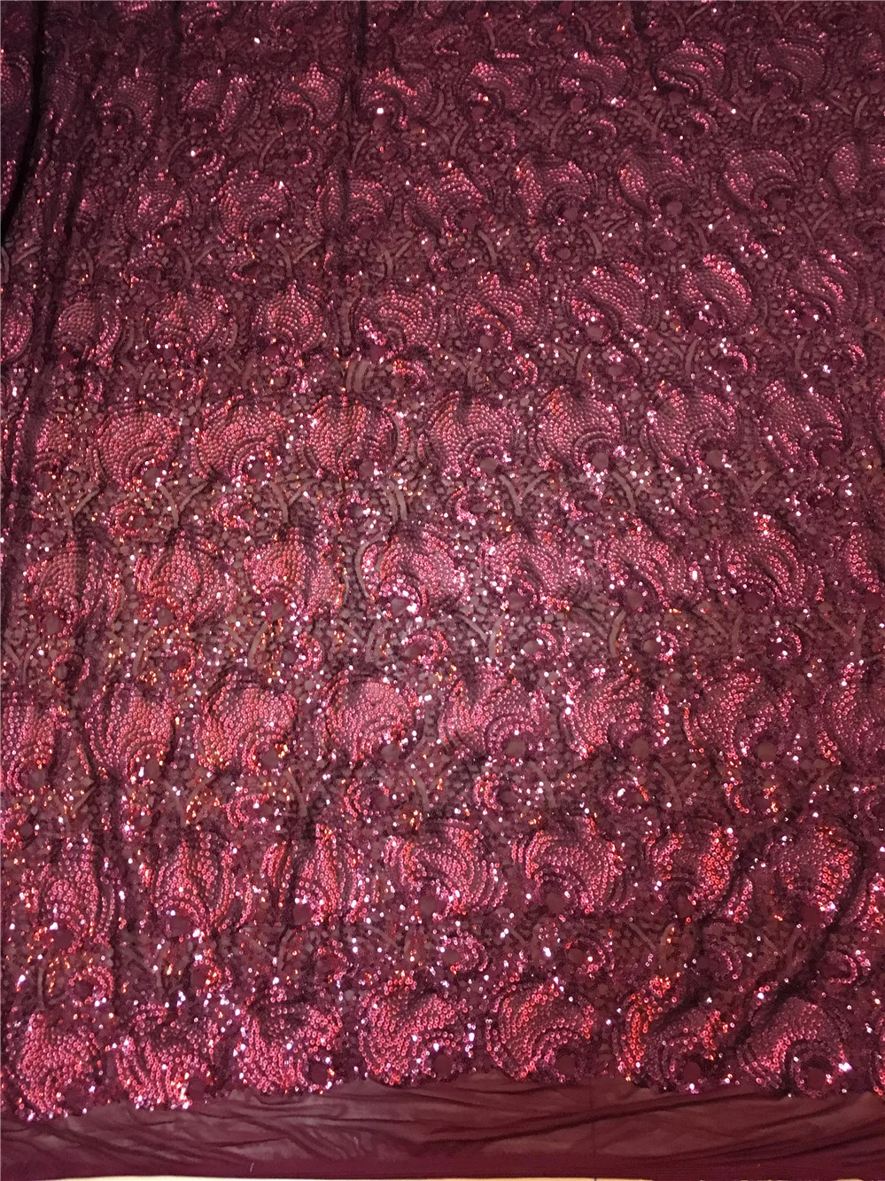 

New design wine sequins lace good Quality french Lace,with sequins red color Lace Fabric for party dress