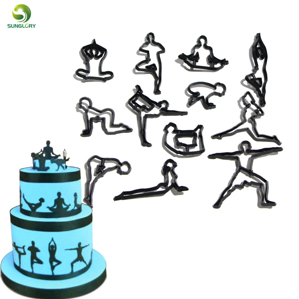 

12PCS/SET Yoga Figures Silhouette Cookie Cutter Plastic Yoga Fondant Biscuit Mold Cutter Baking Cake Mold Cake Decorating Tools