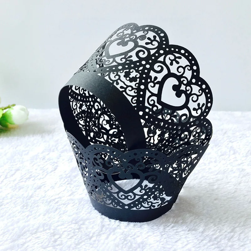 50pcs Heart Little Vine Lace Laser Cut Cupcake Wrapper Liner Baking Cup Paper Cake Cup DIY Baking Wedding Party Favor Decoration