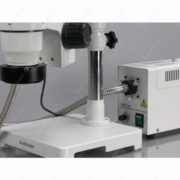 Stereo Zoom Microscope--AmScope Supplies 3.35X-45X Stereo Zoom Microscope on Boom w/ Fiber Optic Ring Light