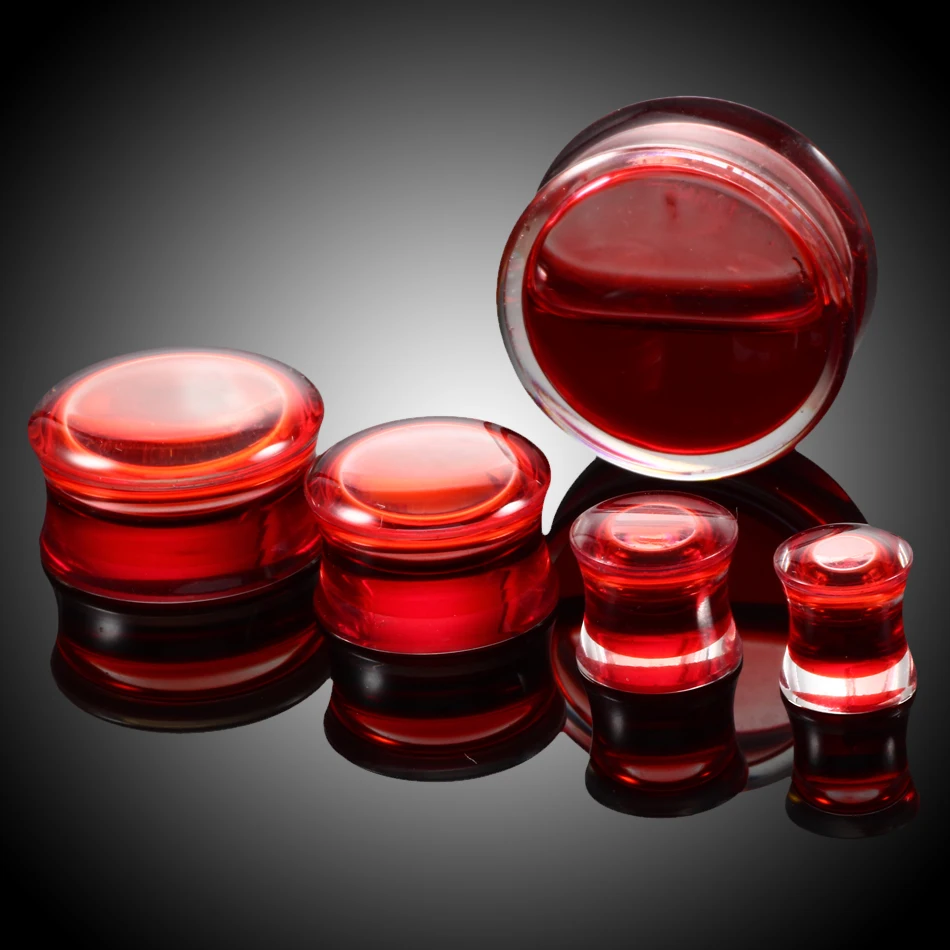 1Pair Acrylic Double Flared Ear Flesh Tunnels Plugs Red Liquid Ear Gauges Earring Expander Piercing Body Jewelrys 8mm-25mm