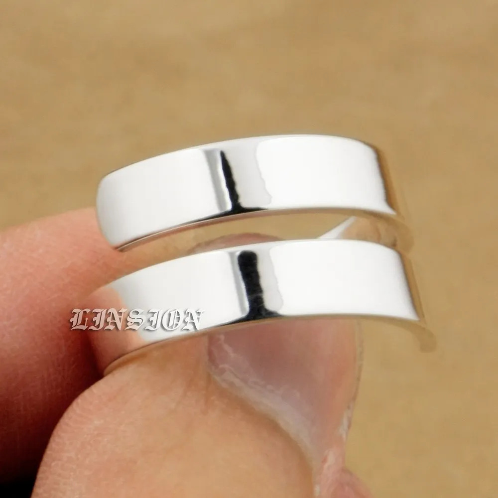 LINSION High Polished 925 Sterling Silver 5mm Width Couple Ring Lover`s Ring Wedding Charms Ring 9Y008 US Size 6 to 12