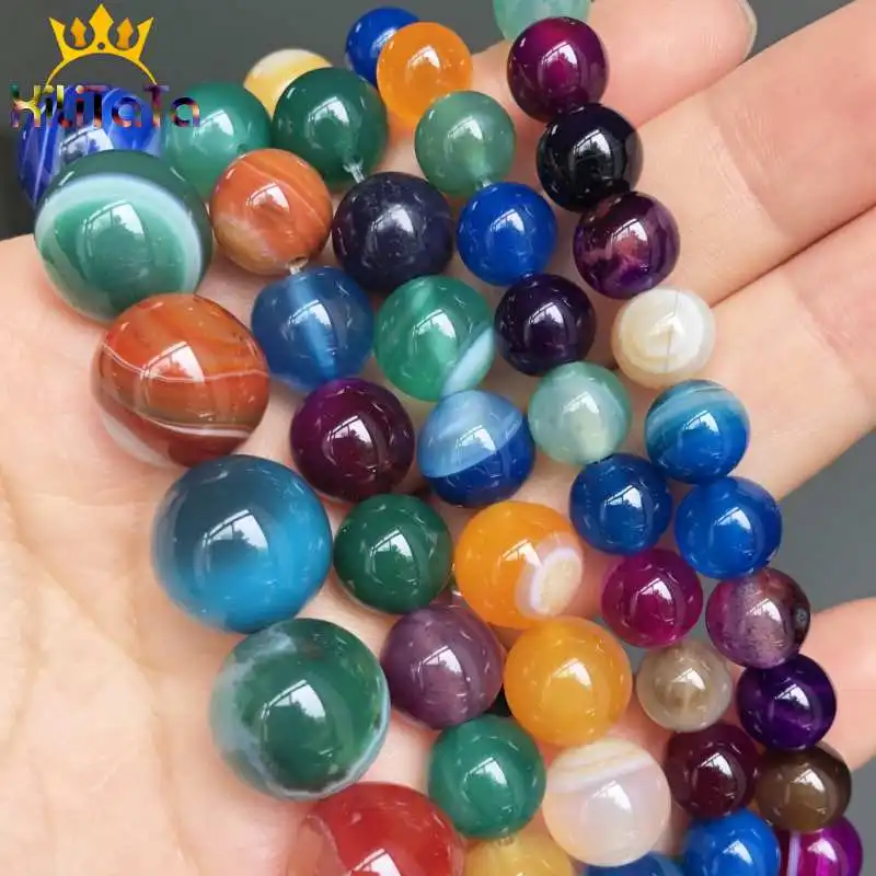 Multicolor Stripe Agates Stone Beads Round Loose Spacer Beads For Jewelry Making DIY Bracelet Accessories 15Inches 4/6/8/10/12mm