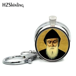 2017 New Design Saint Charbel Keychains Art Picture Glass Dome Jewelry St Charbel Pray Pendant Keyring for Christmas gift