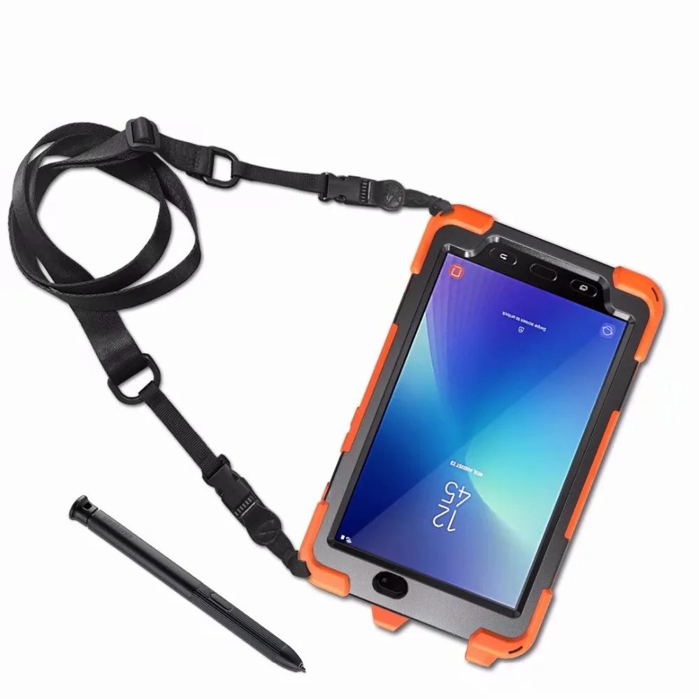 Silicone Hard Cover+Neck Strap & Hand Strap 360 Degree Case for Samsung Galaxy Tab Active 2 8.0 T390 T395 SM-T395 tablet +pen