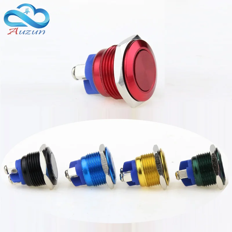 5 pieces 16 mm Flat head metal push button switch reset button 3 a250v moment start Alumina, red, yellow, blue, green and black