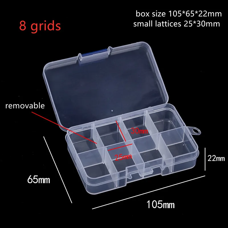 Caja de plástico pequeña con tapa transparente para guardar joyas, caja de almacenamiento para piezas de joyería, contenedor de cuentas con tornillo, 8 rejillas, novedad