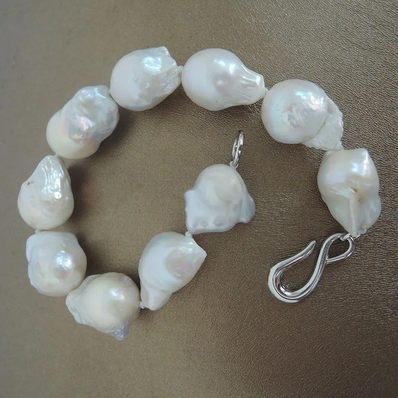 100%  nature freshwater pearl bracelet with big baroque shape-nature colors-13-15 m big baroque pearl