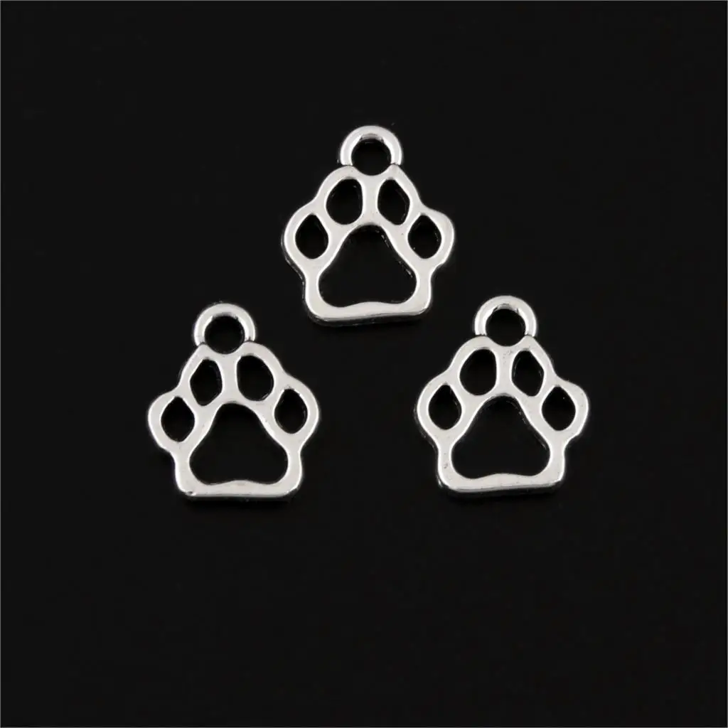 

50Pcs Silver Color Pet Paw Charms Animal Footprints Pendant Necklace DIY Jewelry Making Accessory 13X12mm A1208