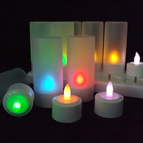 set of 12 Remote Controlled Rechargeable Tea Light frosted Flameless Led candle lamp Xmas Wedding Home Party Bar table-Multicolo