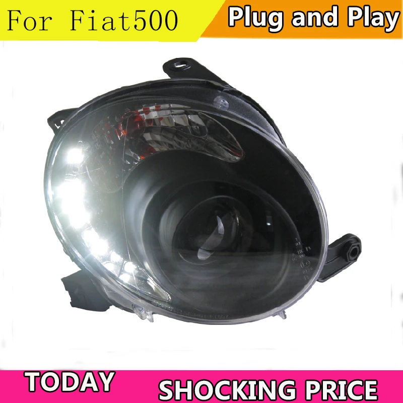 Doxa For FIAT 500 Head Lamp Headlights 2007 2008 2009 2010 2011 2012 2013 2014 Daytime Running Lights With HID Xenon bulb