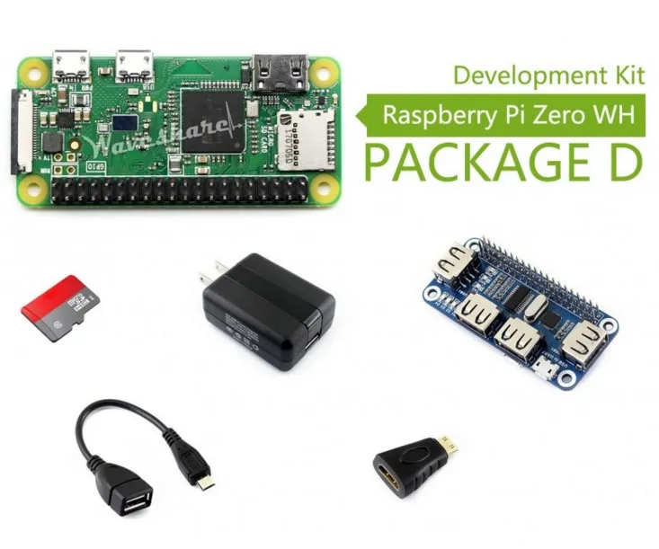 

Raspberry Pi Zero WH Package D, with USB HUB HAT Micro SD Card, Power Adapter, USB HUB, and Basic Components