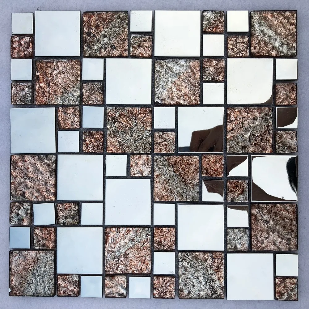 Euro Silver Metal Gold Crystal Glass Mosaic tile DIY kitchen backsplash background fireplace wall tile decoration Home Improvem