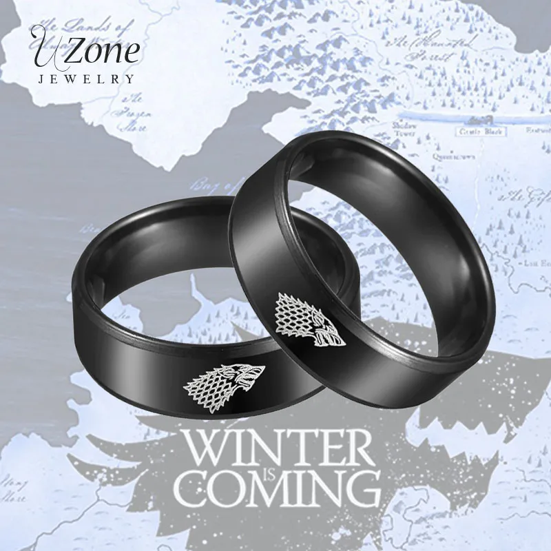 UZone Schwarz Farbe Eis Wolf Ring Edelstahl Tattoo Logo Tier Totem Ring Für Männer Film Schmuck Party Geschenk