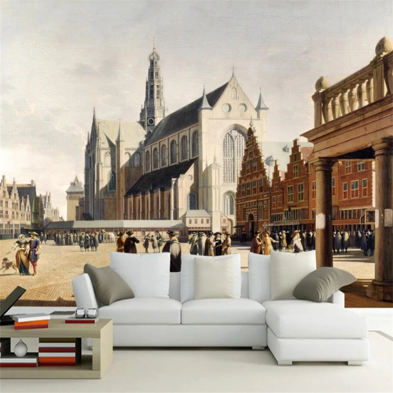 beibehang European City Foreign European Architecture Mural Castle Wall Custom Large Mural Green Wallpaper papel de parede