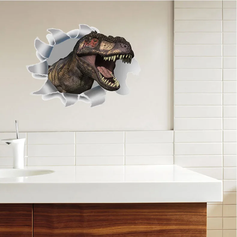 Gebrochen Wand 3D Dinosaurier Wand Aufkleber Für Bad Kinder Zimmer Wohnzimmer Home Dekoration Kunst Abziehbilder Tapete Kühlschrank Aufkleber – Detail 2