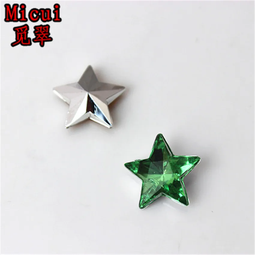 Micui 100PCS 14mm Five pointed star Rhinestone Acrylic Rhinestone Pointback Stones Crystal For DIY Clothes Dress Crafts ZZ170