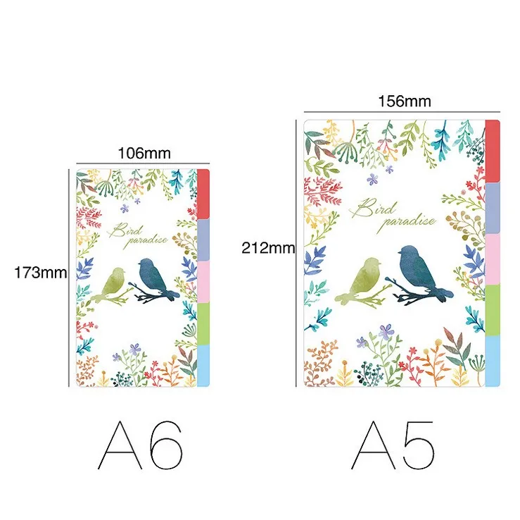 Bird garden PP board Index Divider for DIY notebook planner diary 5 sheets refills loose leaf spiral binder accessories coloful