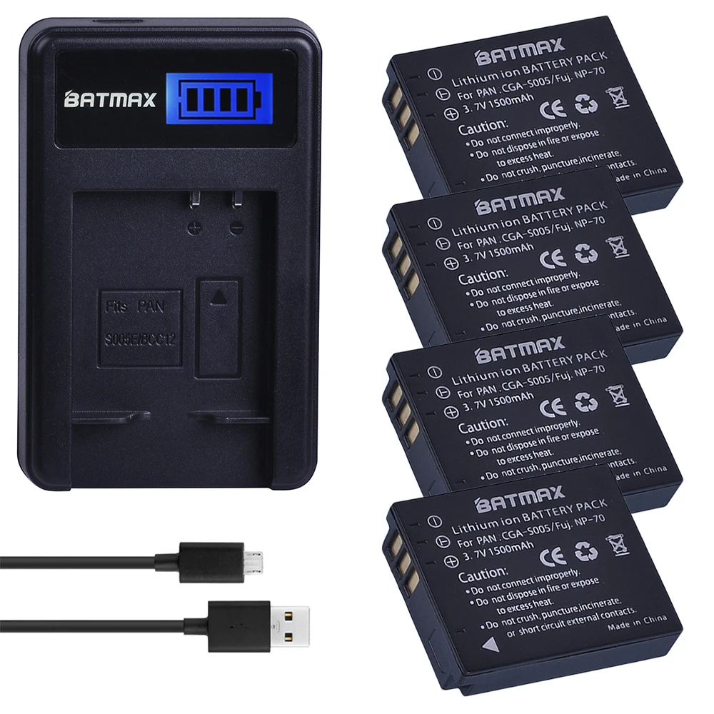 4pcs CGA-S005E S005 DMW-BCC12 Battery + LCD USB Charger for Panasonic Lumix DMC-LX1 LX2 LX3 FX3 BCC12 For FUJI NP-70 DB60