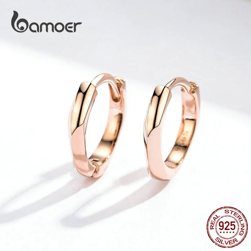 Bamoer Tiny Oorringen Voor Vrouwen Rose Gouden 925 Sterling Zilveren Geometrische Eenvoudige Oor Hoepels Minimalistische Fijne Sieraden BSE119