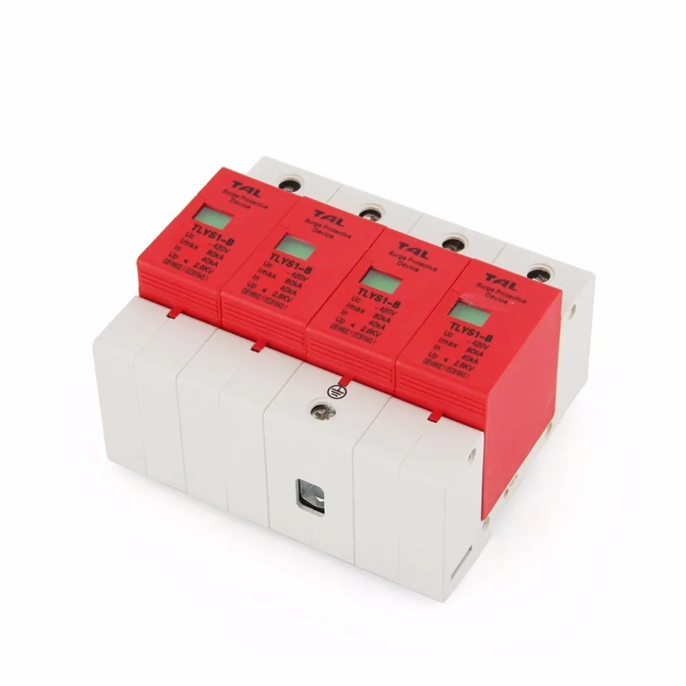 Surge Protector B80-4P 40KA~80KA 275V 385V 420V AC Spd House Protective Low-voltage Arrester Device 3P+N Lightning Protection