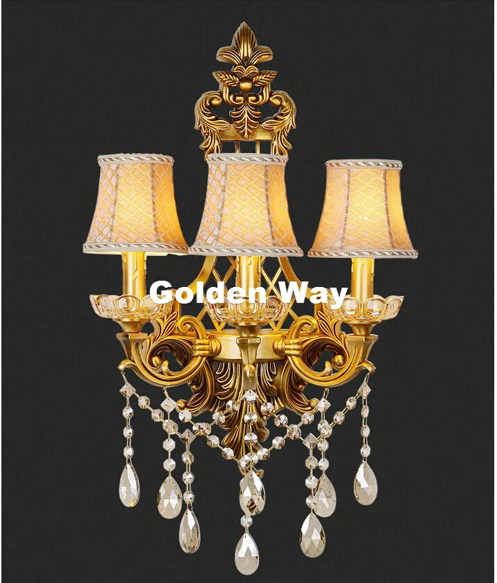 

Classical Golden Brass Wall Lamp Brass Wall Sconce for Hotel With Fabric Shade Modern crystal wall lamp Lustre Home Decoration