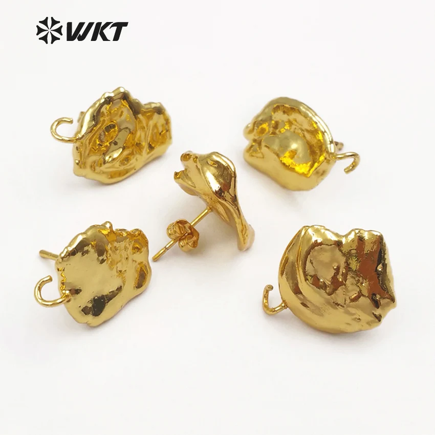 JF299 WKT Random Size Natural Freshwater Pearl With Full Gold Dipped Earring Findings For Women Fashion Earring Design Findings
