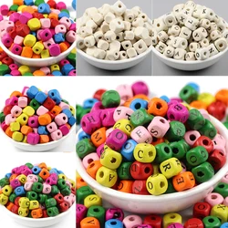 JHNBY 50pcs 8/10mm Wood Mixed Letter Square Dye Natural Wooden Loose Beads for Jewelry Necklace&Bracelets Making DIY Findings
