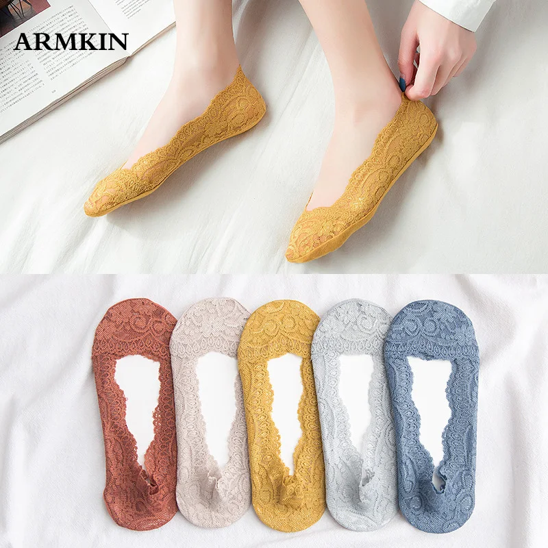 

ARMKIN 2019 New Summer women girl Lace Boat Socks Invisible Cotton Sole Non-slip Antiskid Slippers Anti-Slip Sock Silica Gel