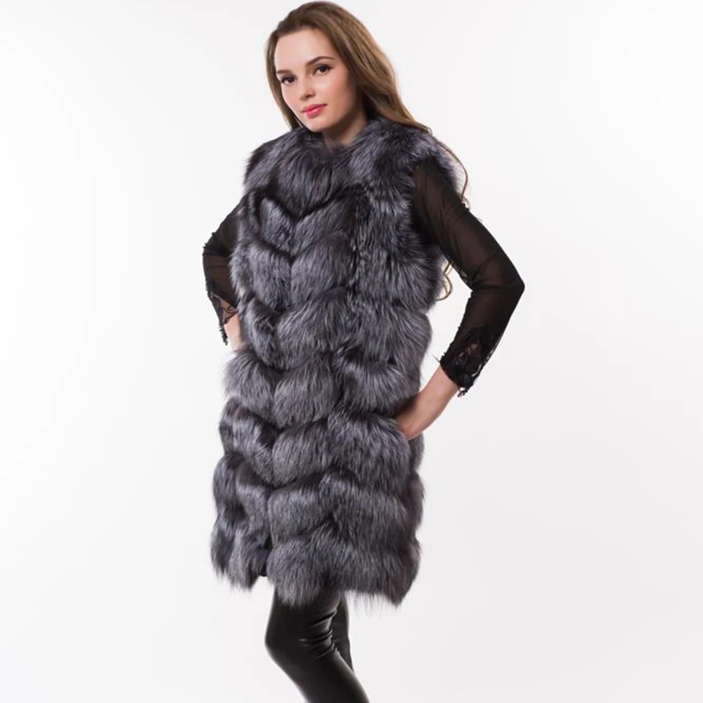 Real Fox Fur Vest Women 2018 New Fashion Genuine Fox Fur Coat Gilet Long Jacket Winter Russian Natural Fox Fur Coats Vest V#06