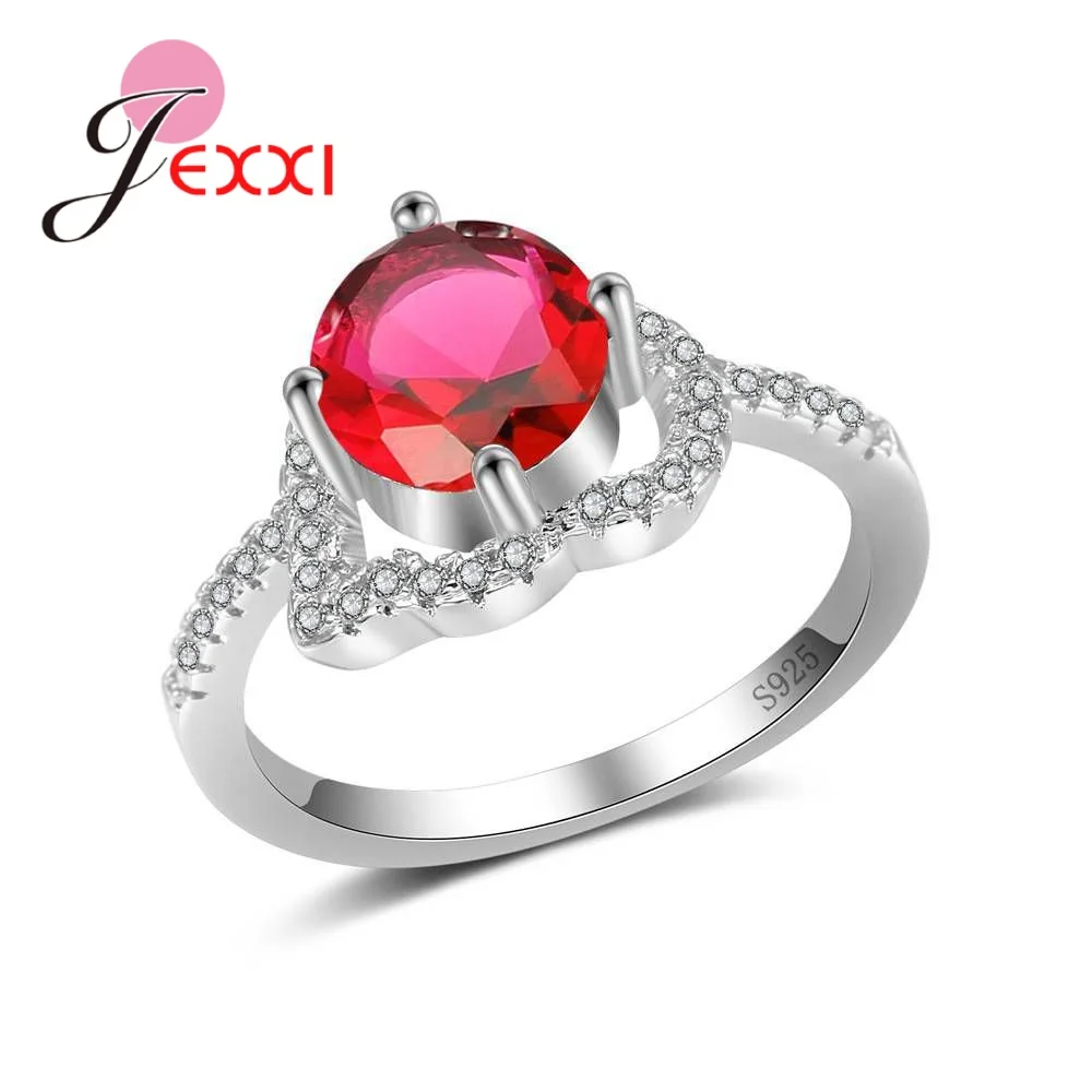 Anillo geométrico de aguja de Plata de Ley 925 para mujer, joyería de fiesta, gran cristal redondo, estilo Simple, 4 colores, venta al por mayor