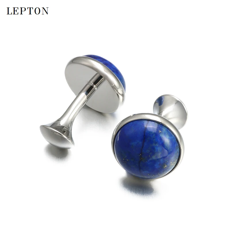 Low-Key Luxury Lapis Lazuli Cufflinks สำหรับบุรุษทองสี Lepton คุณภาพสูงรอบ Lazurite หิน Cuff Links Relojes gemelos