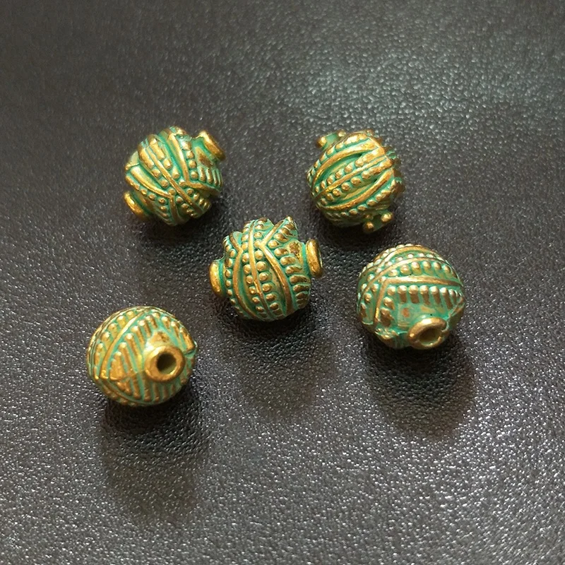 2021 New Fashion 10pcs 10MM Retro Patina Plated Zinc Alloy Green Round Beads for DIY Bracelet Jewelry Accessories