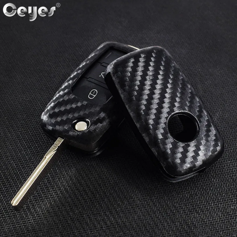 Ceyes Car-Styling Auto Carbon Fiber Key Cover Shell Fob Case For Volkswagen Golf Bora Jetta VW Polo Passat For Skoda Accessories