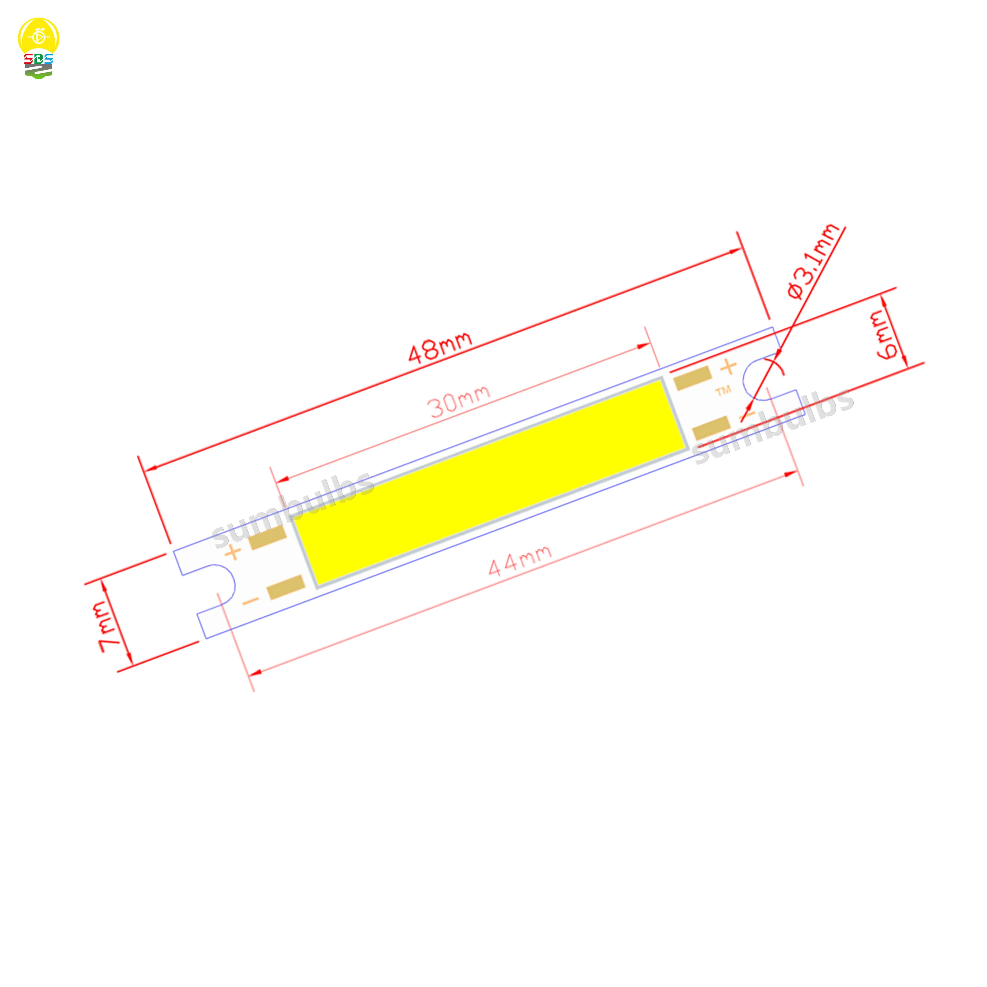 Sumbolbs 48x7mm LED COB Strip Light Source Bar 9V 3W bianco caldo freddo per lampada da lavoro a parete lampadina multifunzione fai da te